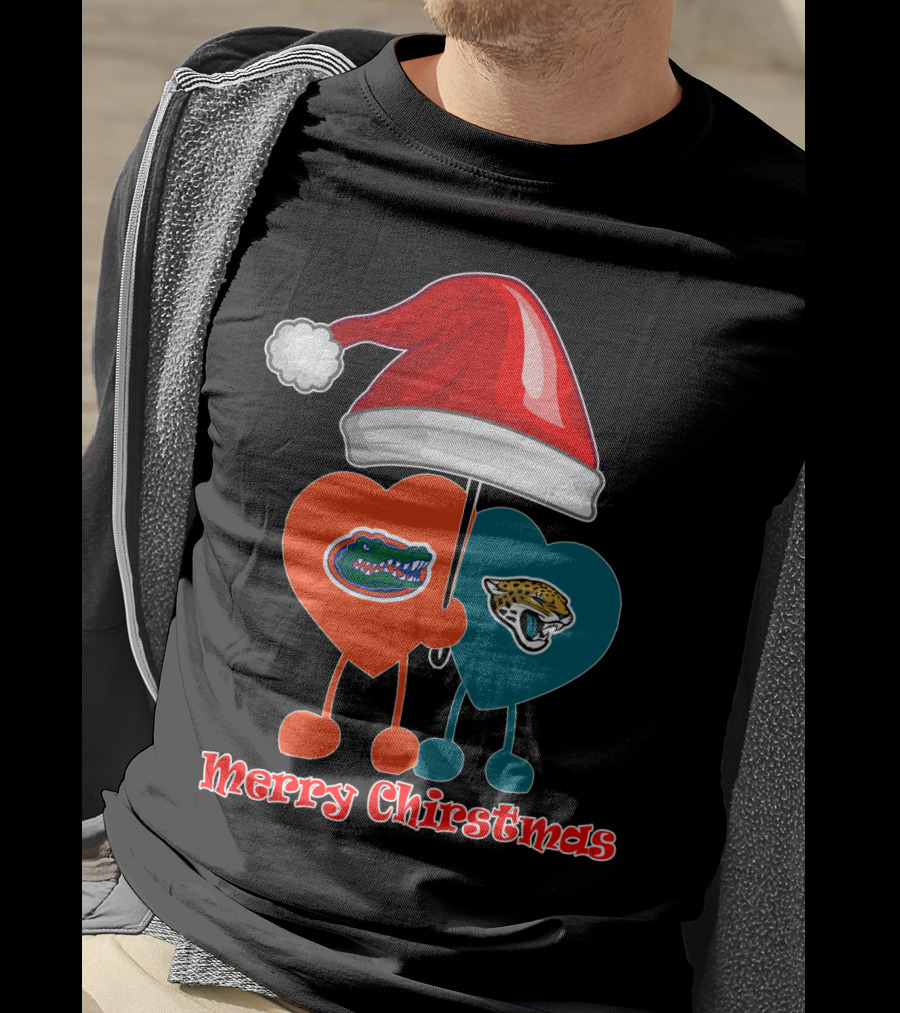 Florida Gators Jacksonville Jaguars Merry Christmas Santa Hat T-Shirt