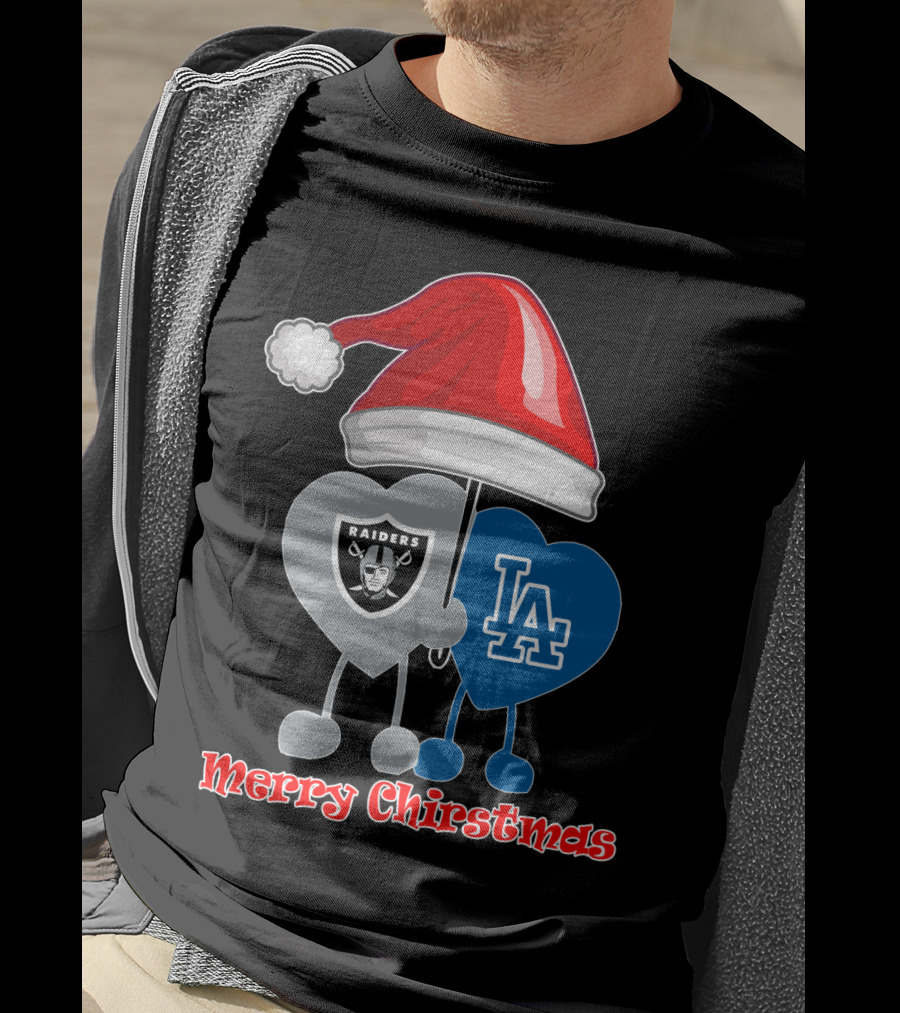 Merry Christmas Los Angeles Dodgers Oakland Raiders Santa Hat T-Shirt