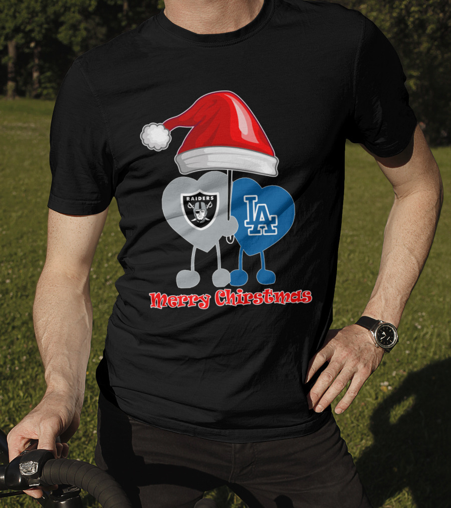 Merry Christmas Los Angeles Dodgers Oakland Raiders Santa Hat T-Shirt