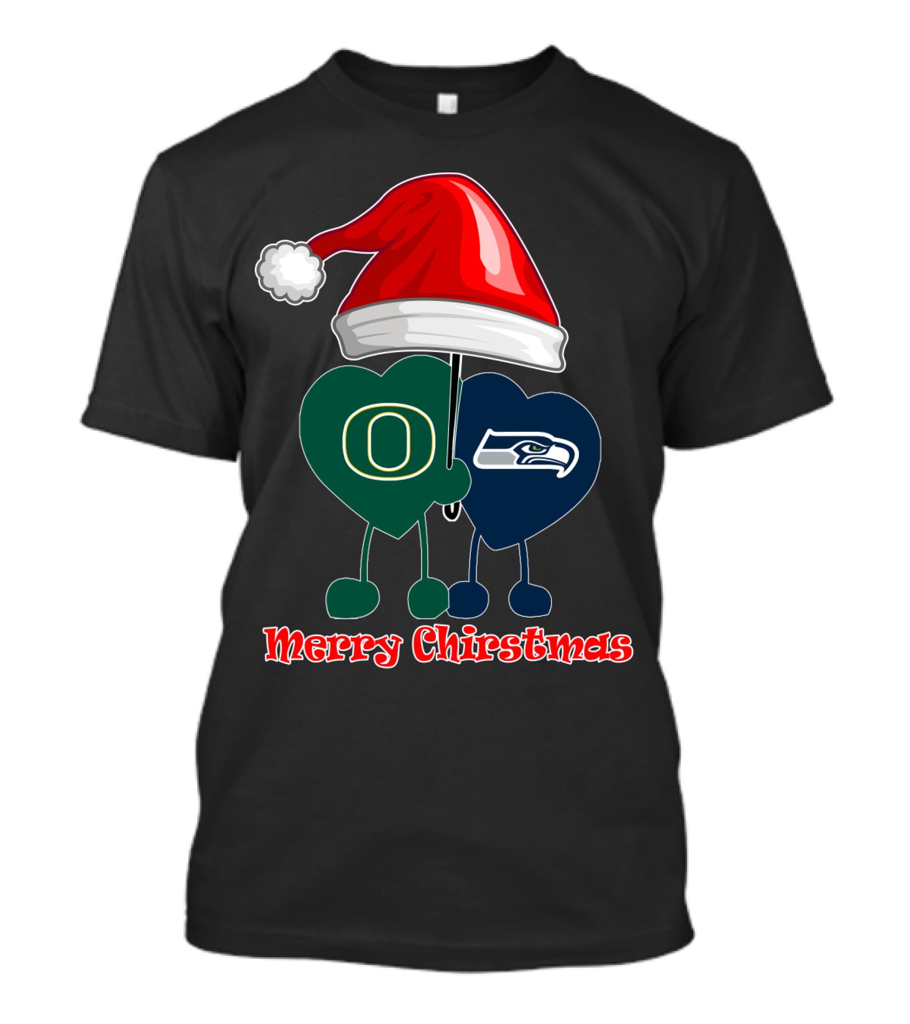 Merry Christmas Oregon Seattle Seahawks Holiday Hat Hearts T-Shirt