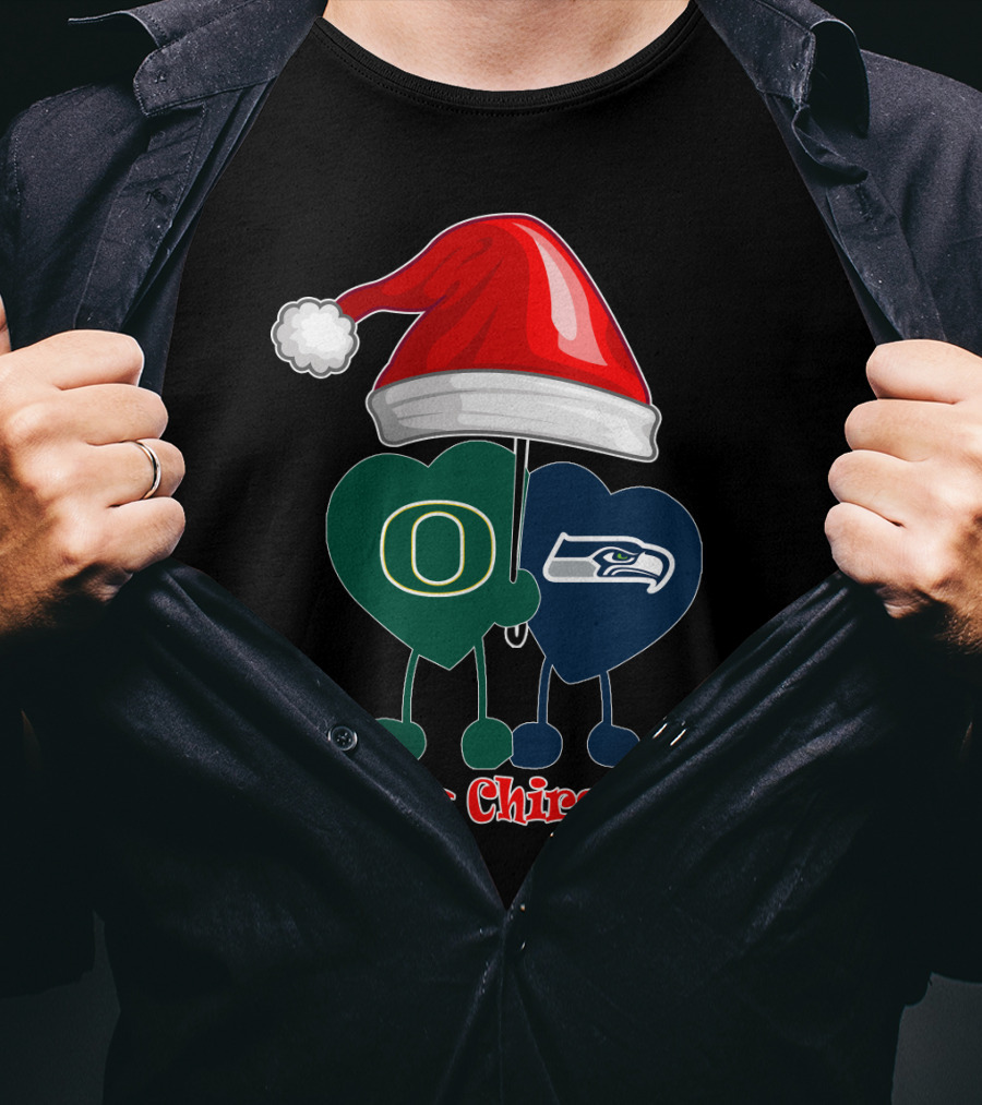 Merry Christmas Oregon Seattle Seahawks Holiday Hat Hearts T-Shirt