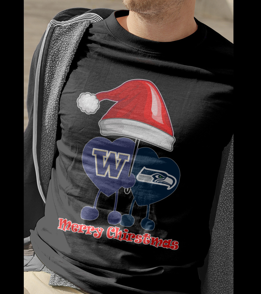 Merry Christmas Washington Seattle Seahawks W Festive Santa Hat T-Shirt