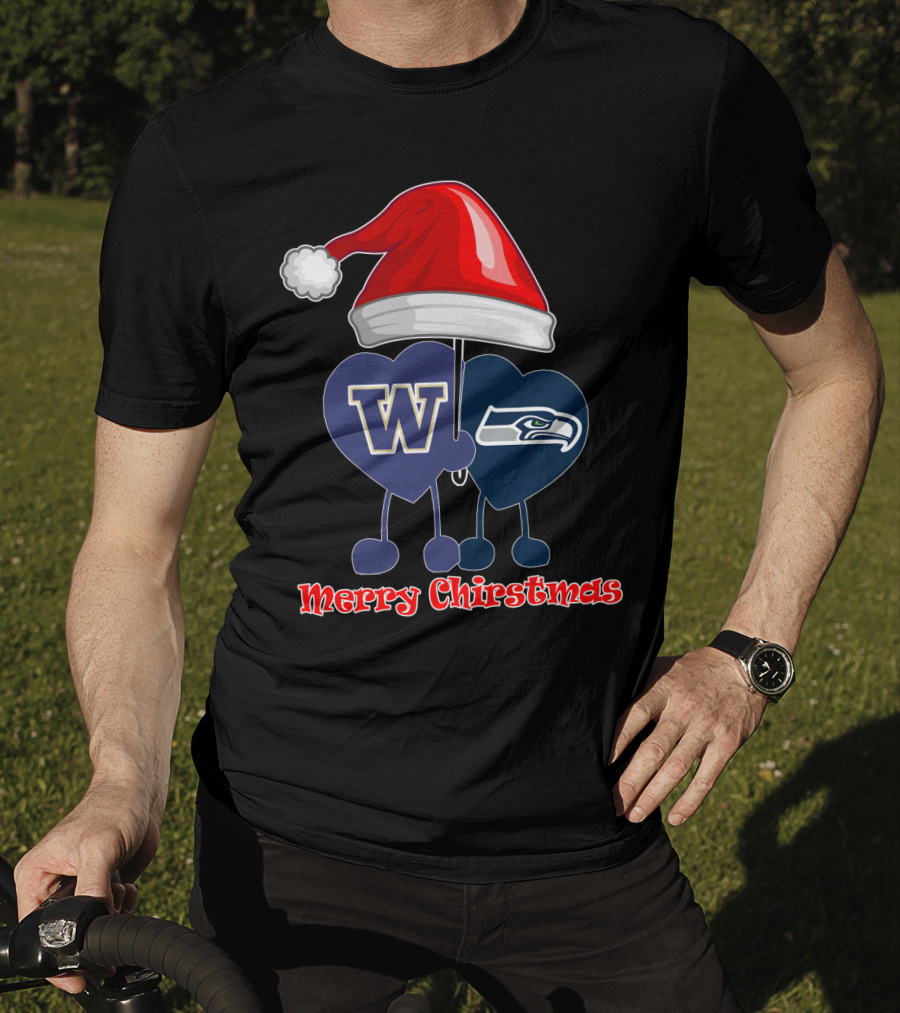 Merry Christmas Washington Seattle Seahawks W Festive Santa Hat T-Shirt