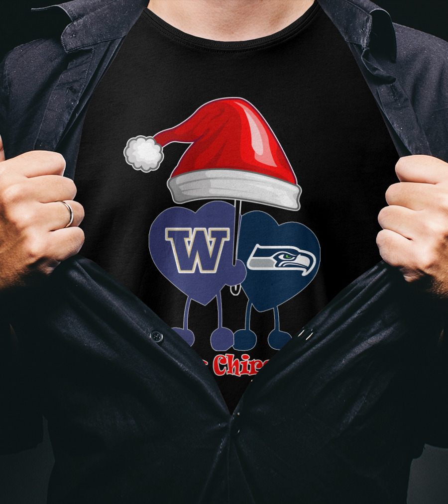 Merry Christmas Washington Seattle Seahawks W Festive Santa Hat T-Shirt