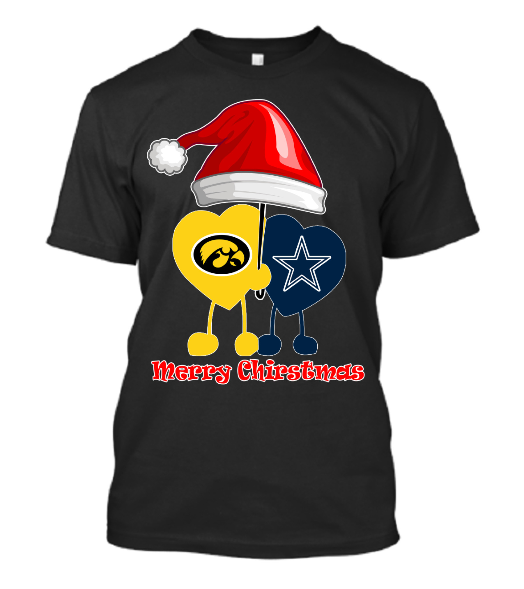 Merry Christmas Iowa Hawkeyes Dallas Cowboys Santa Hat T-Shirt