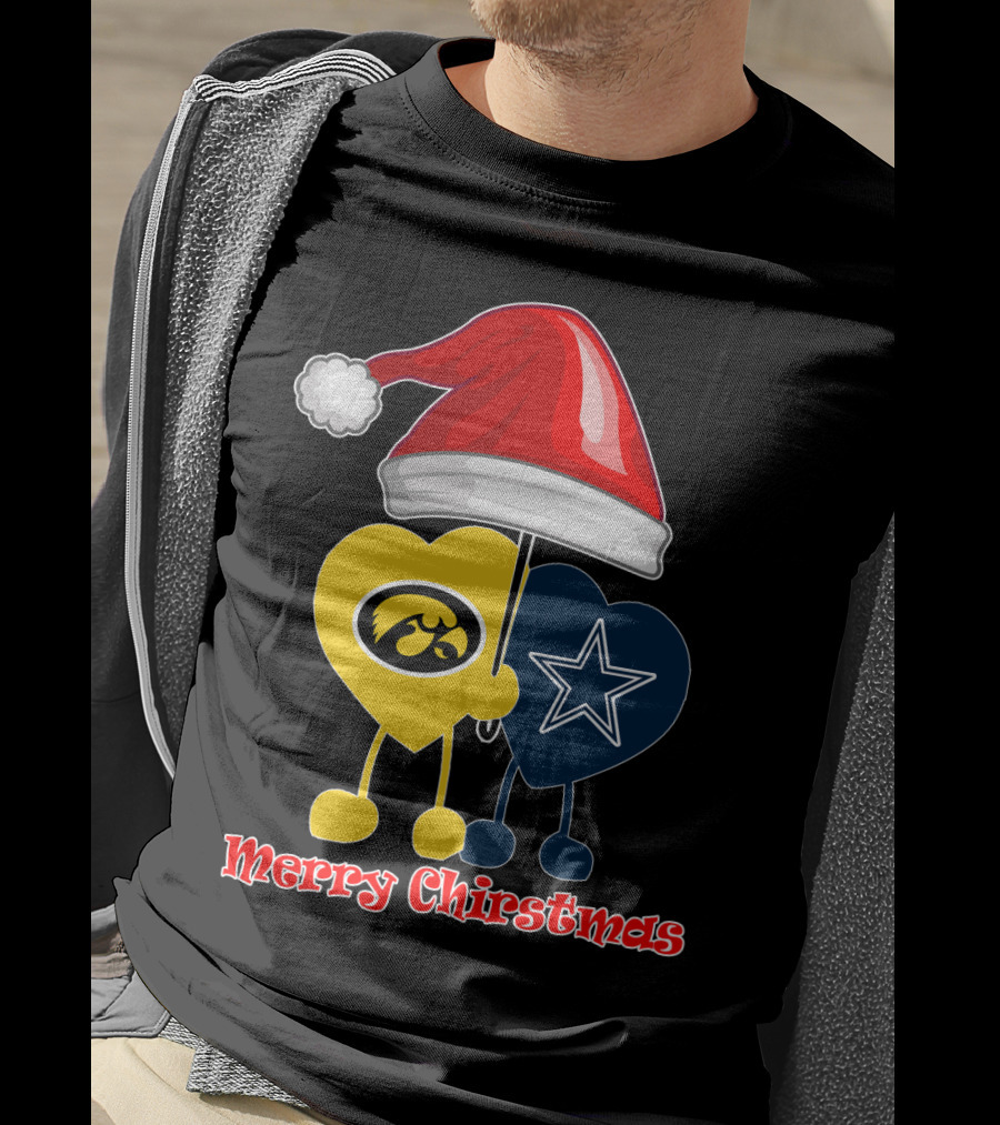 Merry Christmas Iowa Hawkeyes Dallas Cowboys Santa Hat T-Shirt