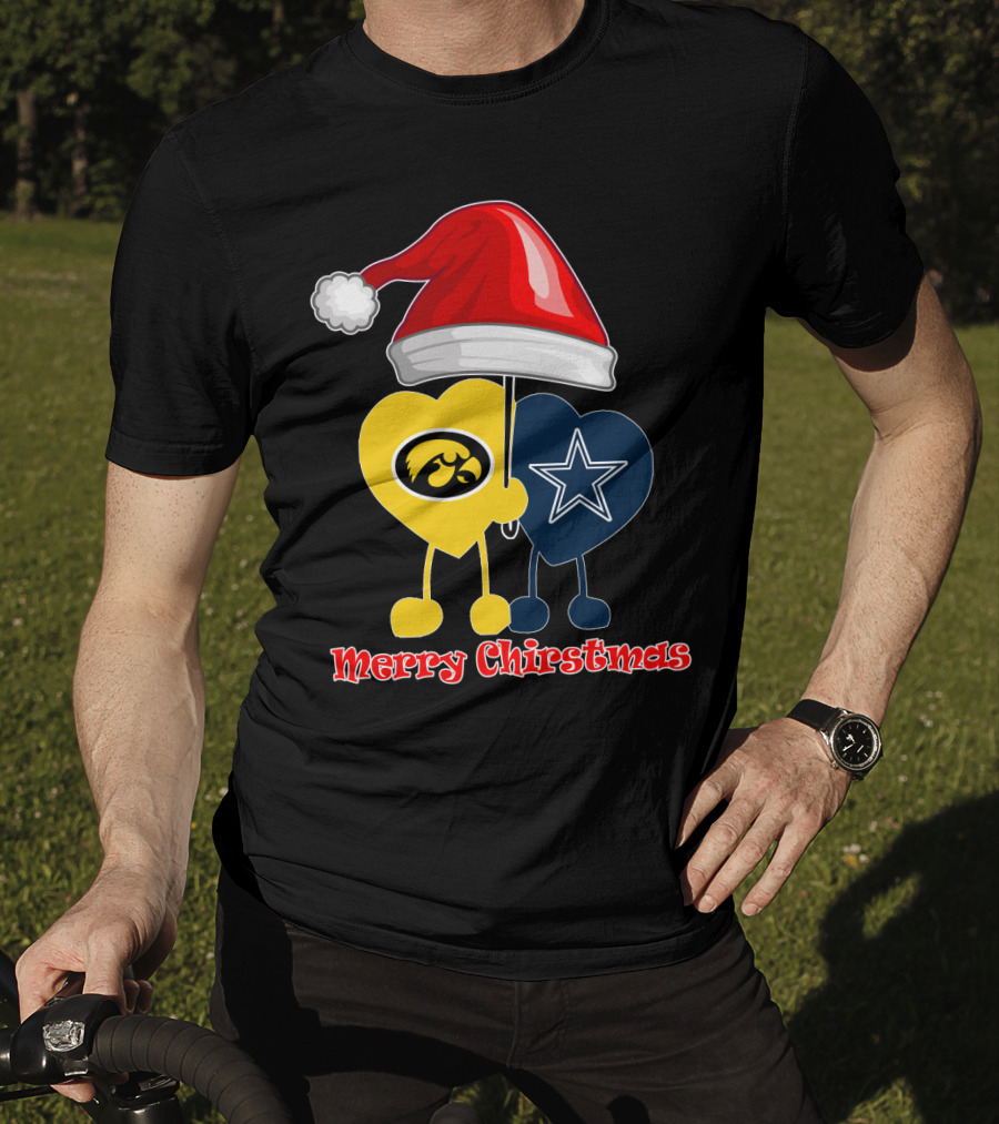 Merry Christmas Iowa Hawkeyes Dallas Cowboys Santa Hat T-Shirt