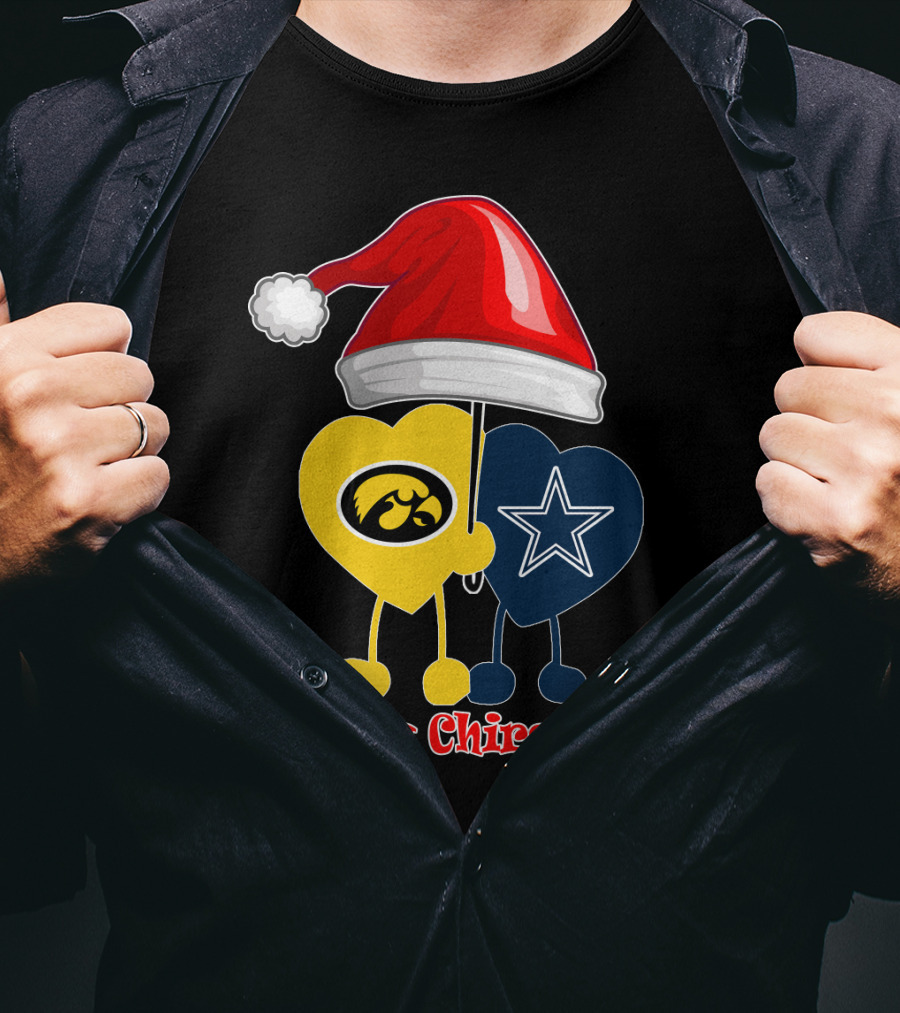 Merry Christmas Iowa Hawkeyes Dallas Cowboys Santa Hat T-Shirt