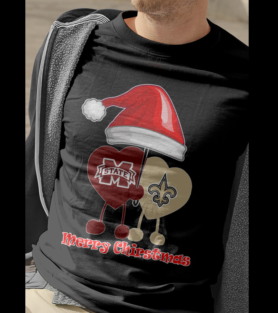 Merry Christmas New Orleans Saints Ms State T-Shirt