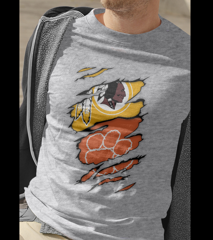 Washington Redskins Clemson Tigers Claw Marks Logo Art T-Shirt