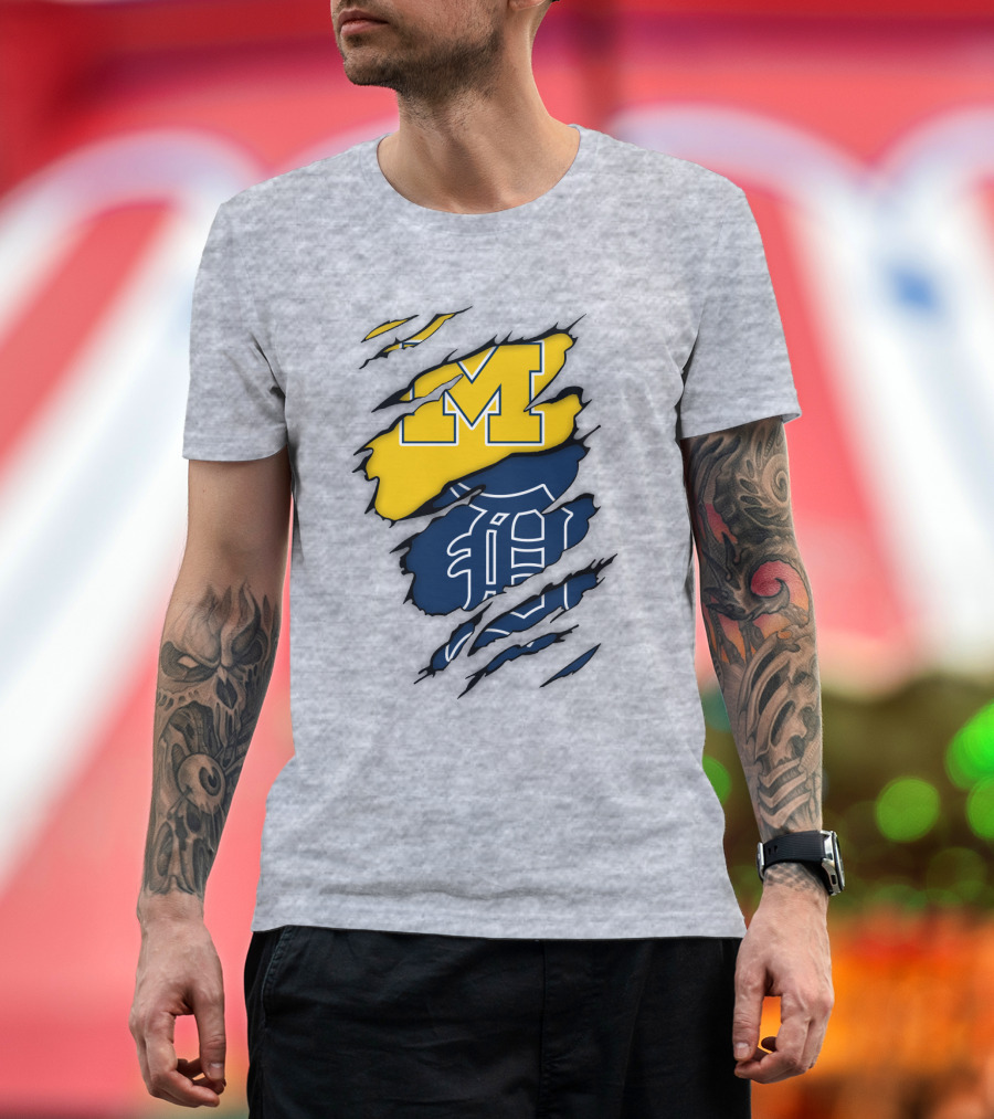 Michigan Wolverines Detroit Tigers Logo Claw Marks T-Shirt