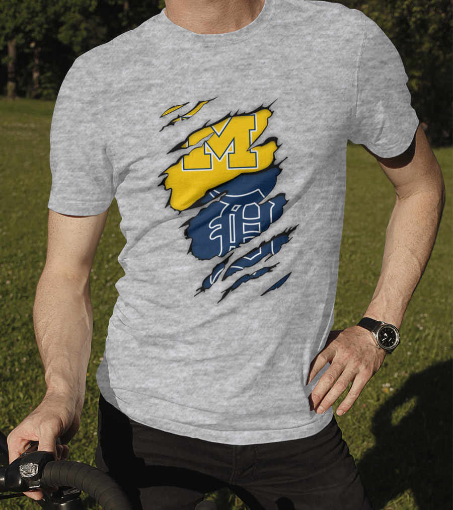 Michigan Wolverines Detroit Tigers Logo Claw Marks T-Shirt