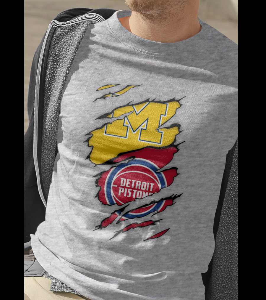 Detroit Pistons Michigan Wolverines Team Logo Mashup T-Shirt