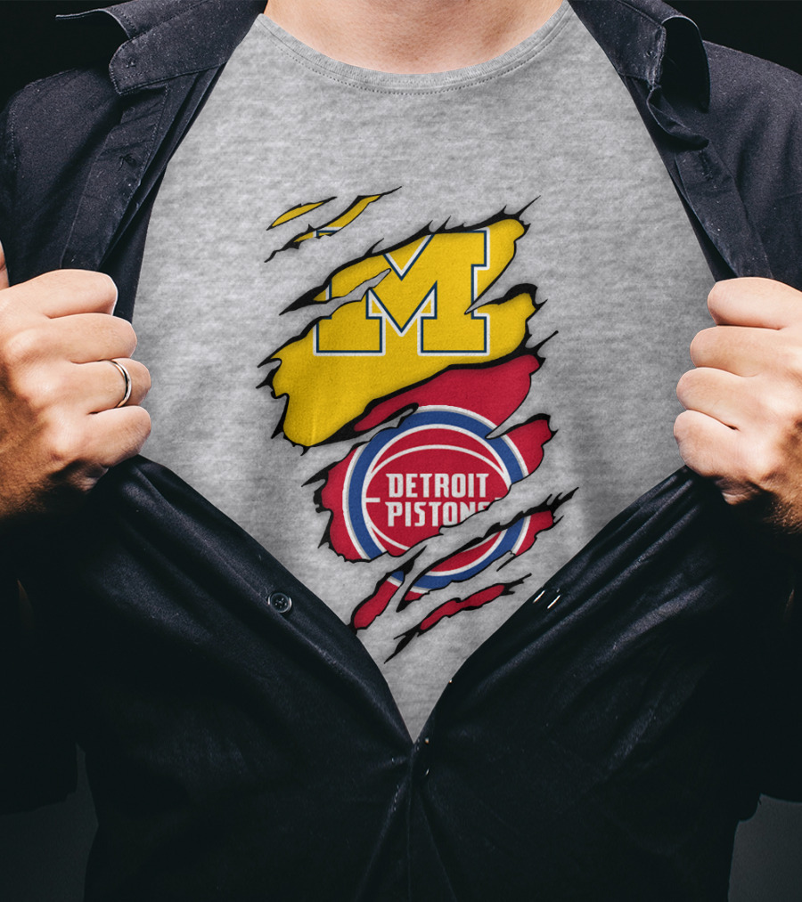Detroit Pistons Michigan Wolverines Team Logo Mashup T-Shirt