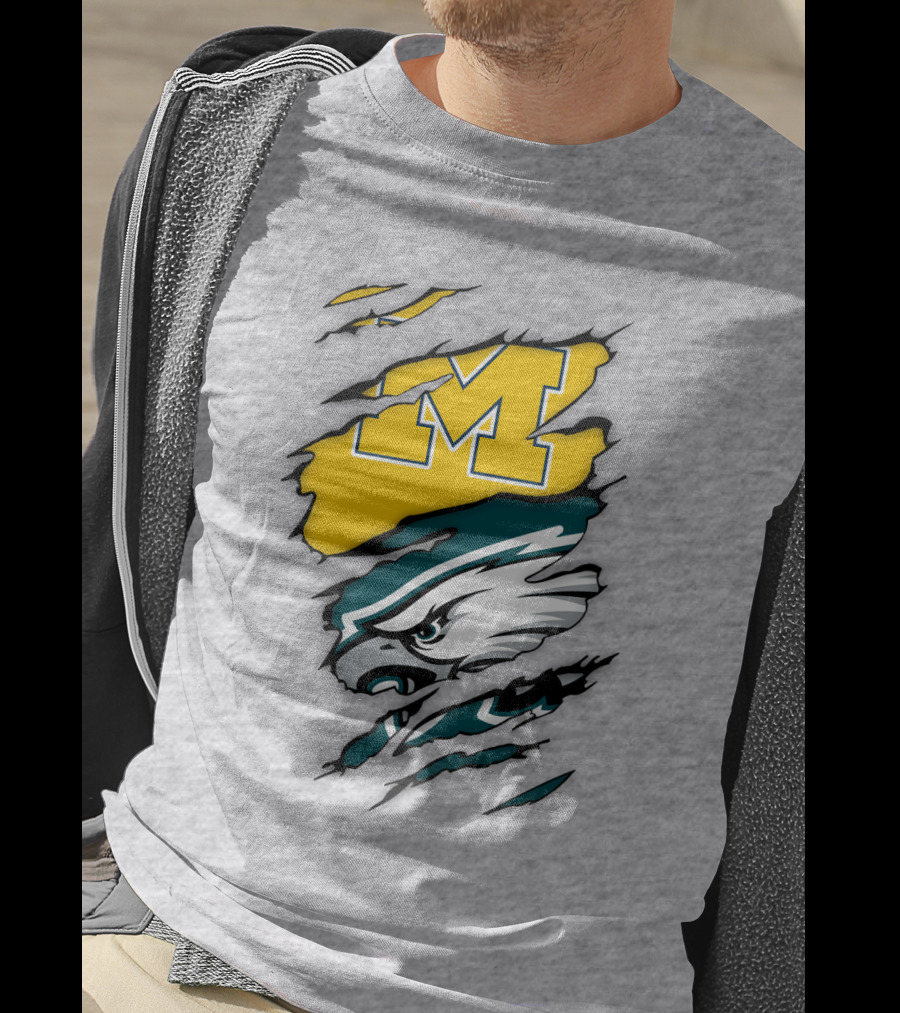 Philadelphia Eagles Michigan Wolverines Logo Combination T-Shirt