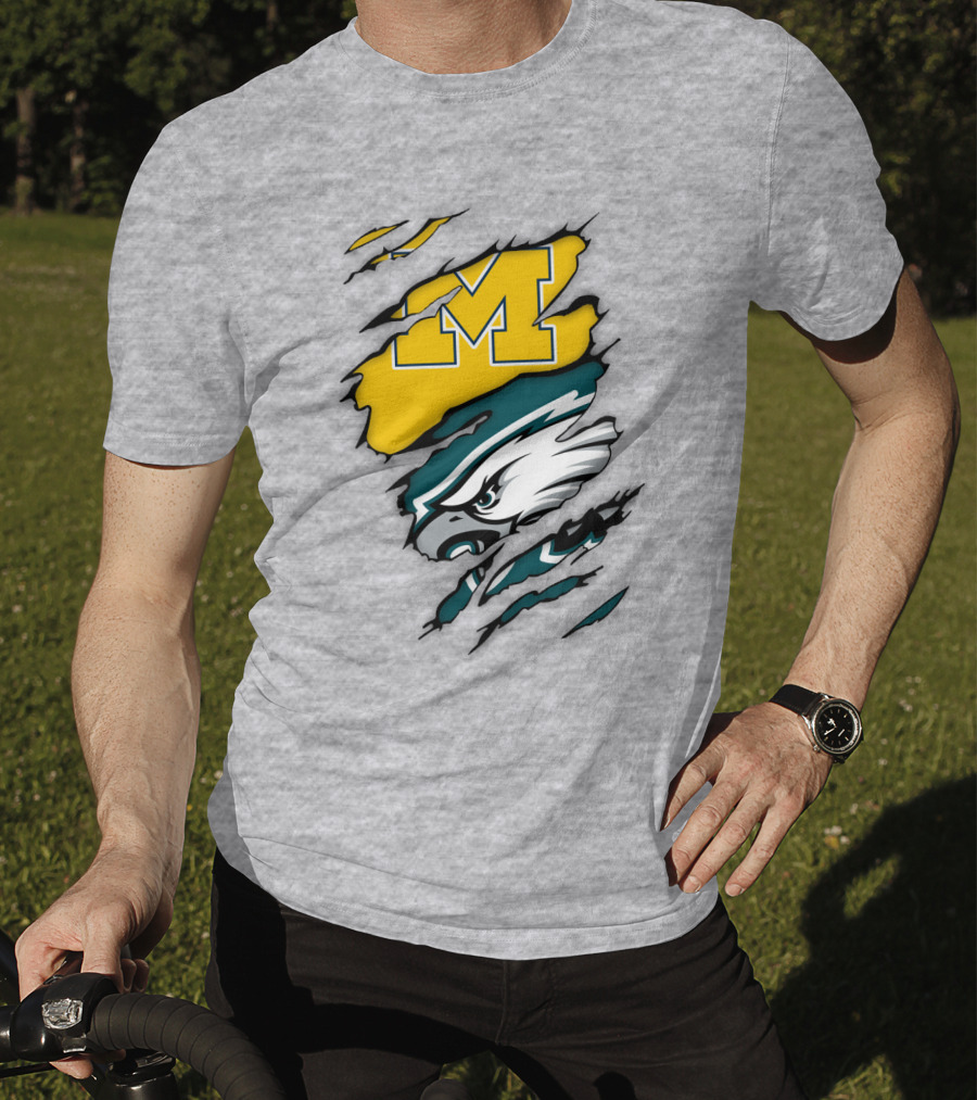 Philadelphia Eagles Michigan Wolverines Logo Combination T-Shirt