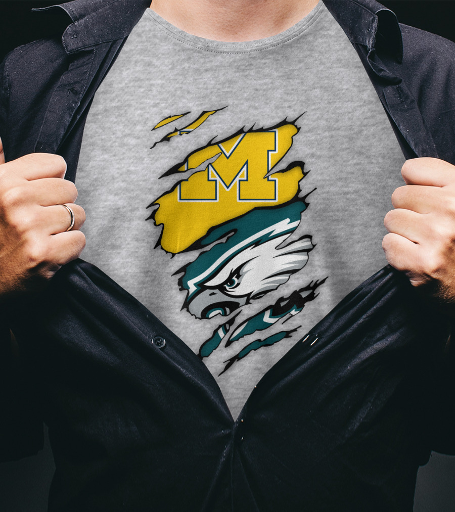 Philadelphia Eagles Michigan Wolverines Logo Combination T-Shirt