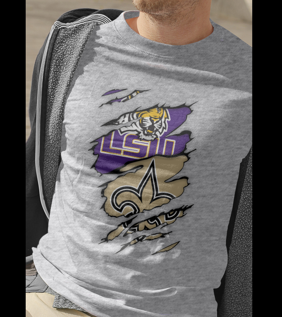 Lsu Tigers And New Orleans Saints Tearaway Tiger Fleur-De-Lis T-Shirt