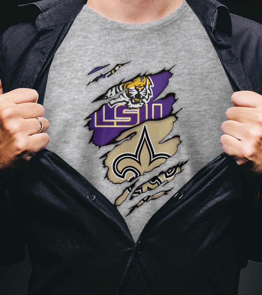 Lsu Tigers And New Orleans Saints Tearaway Tiger Fleur-De-Lis T-Shirt