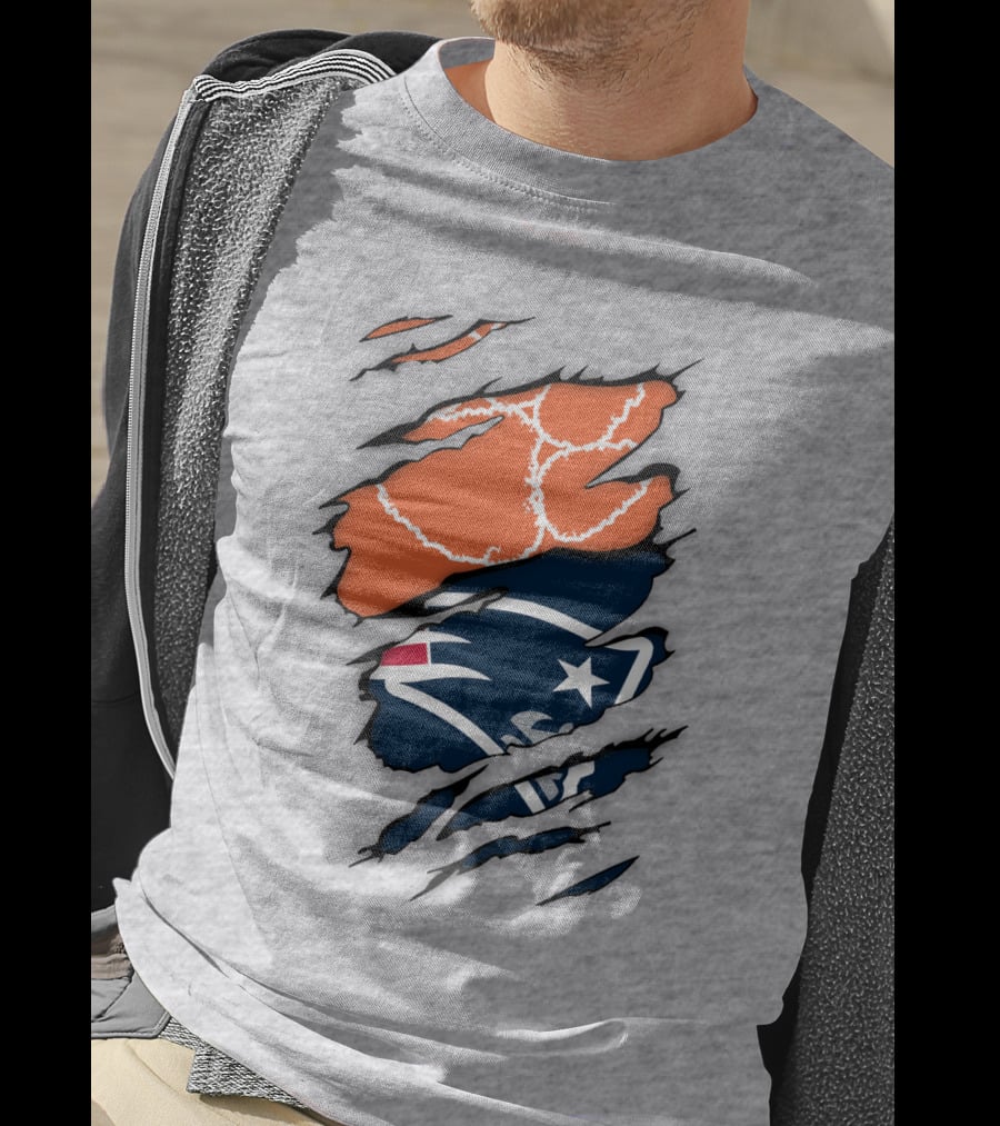 New England Patriots Clemson Football Claw Marks Logo Mashup T-Shirt