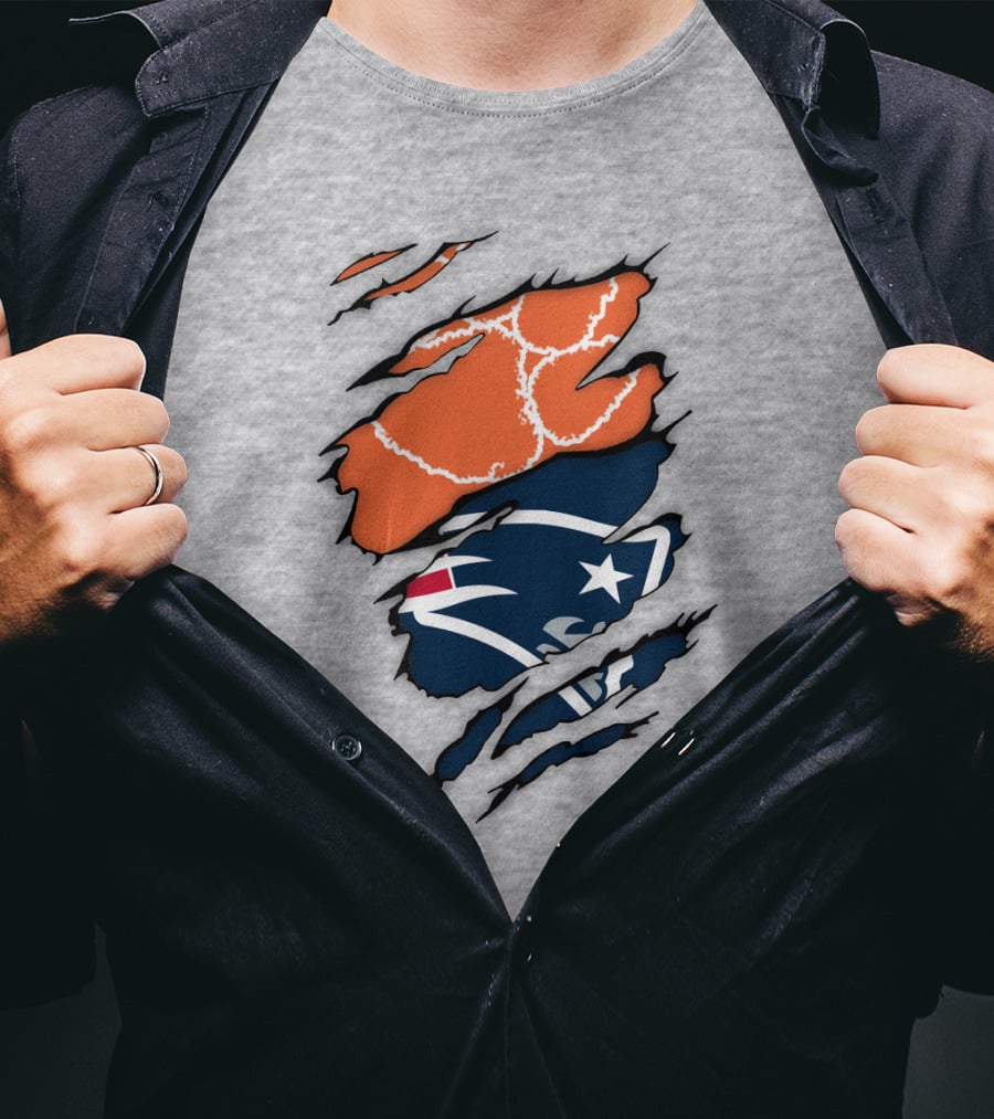 New England Patriots Clemson Football Claw Marks Logo Mashup T-Shirt