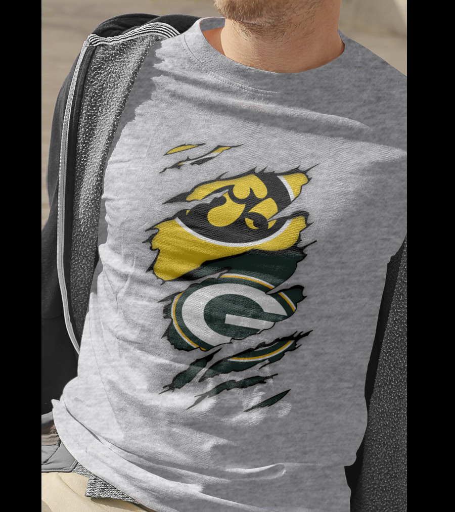 Green Bay Packers Iowa Hawkeyes Team Spirit Logo Fusion T-Shirt