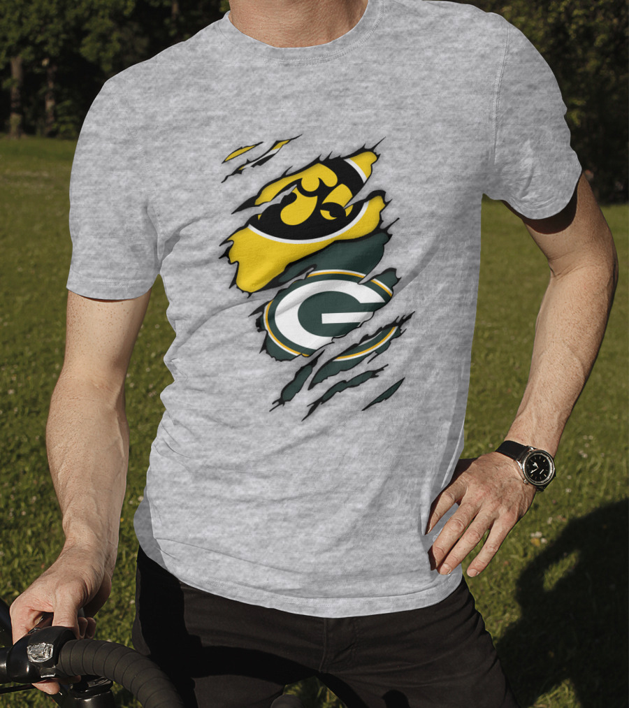 Green Bay Packers Iowa Hawkeyes Team Spirit Logo Fusion T-Shirt