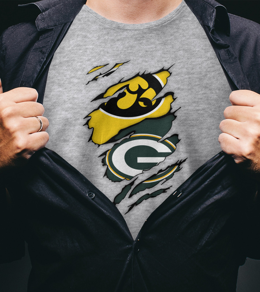 Green Bay Packers Iowa Hawkeyes Team Spirit Logo Fusion T-Shirt