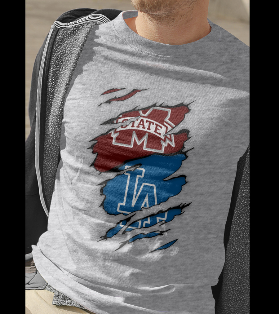 Los Angeles Dodgers LA Mississippi State MS State Torn Effect T-Shirt