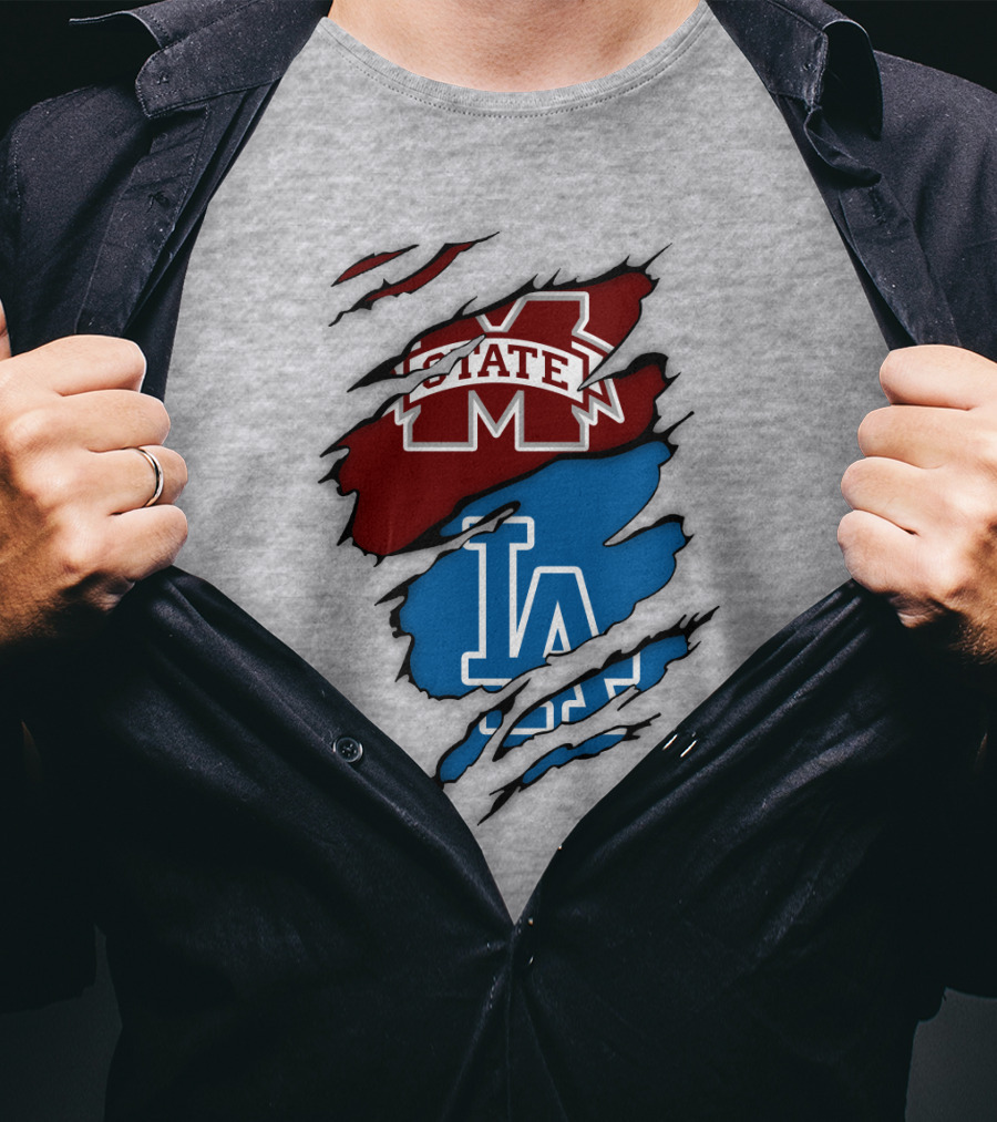 Los Angeles Dodgers LA Mississippi State MS State Torn Effect T-Shirt