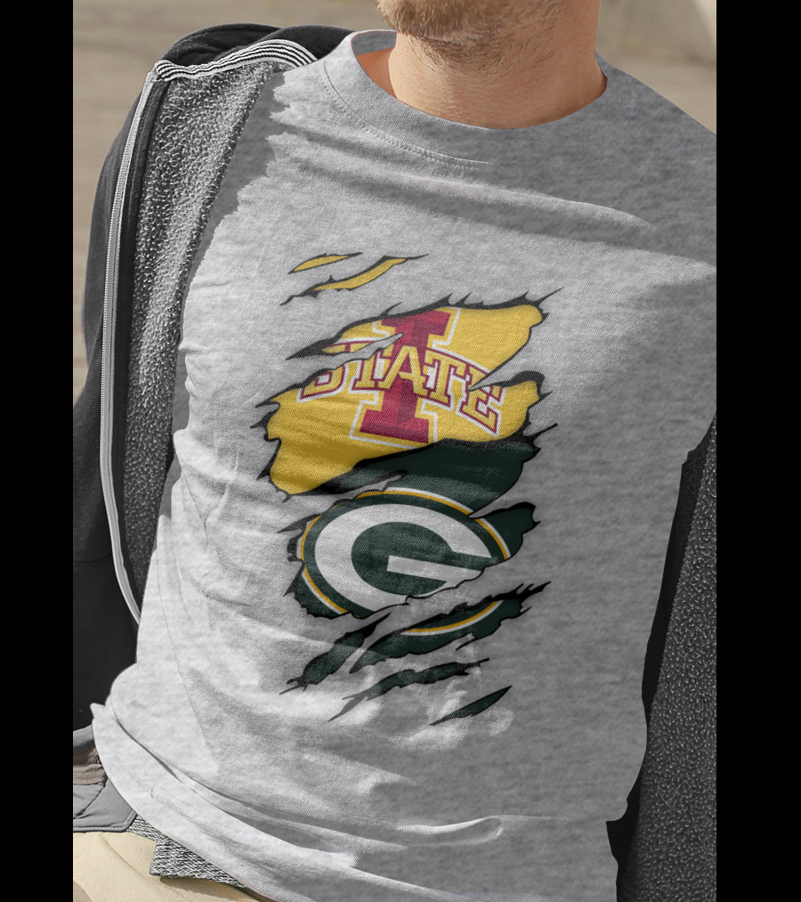 Green Bay Packers Iowa State Cyclones Torn Ripped Claw Marks T-Shirt