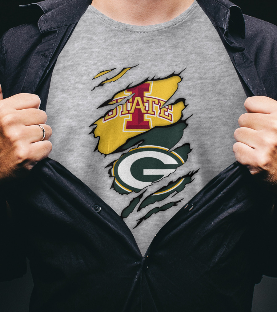 Green Bay Packers Iowa State Cyclones Torn Ripped Claw Marks T-Shirt