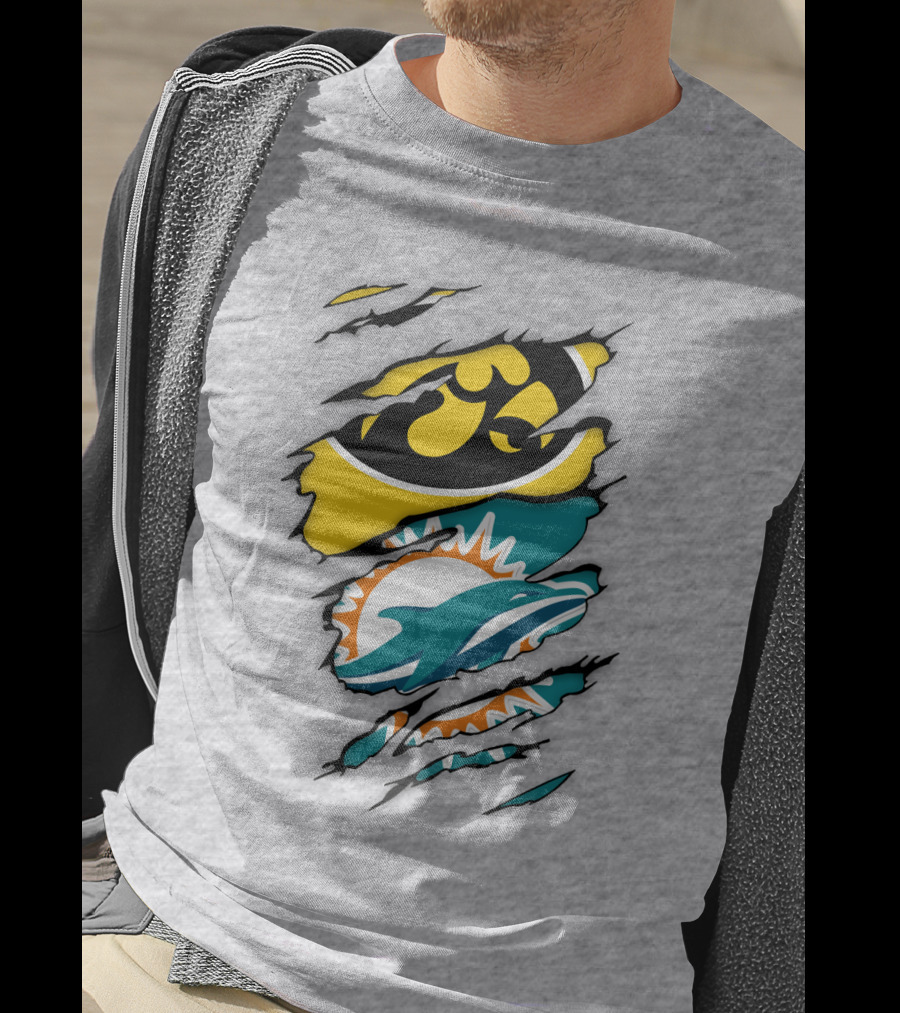 Miami Dolphins Iowa Hawkeyes Logo Mashup T-Shirt