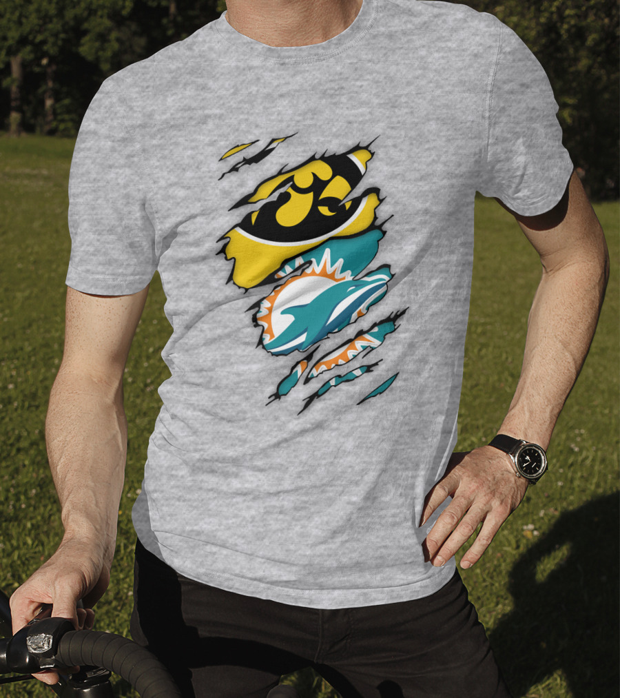 Miami Dolphins Iowa Hawkeyes Logo Mashup T-Shirt