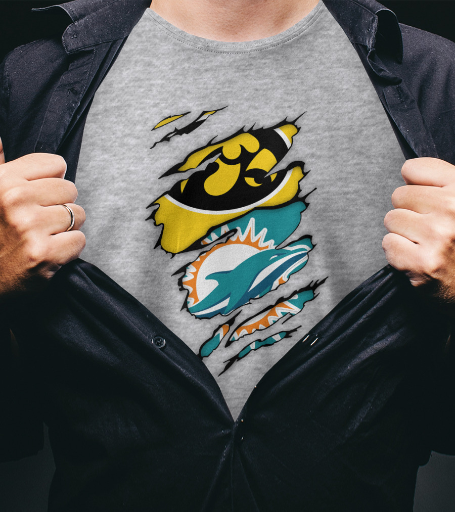 Miami Dolphins Iowa Hawkeyes Logo Mashup T-Shirt