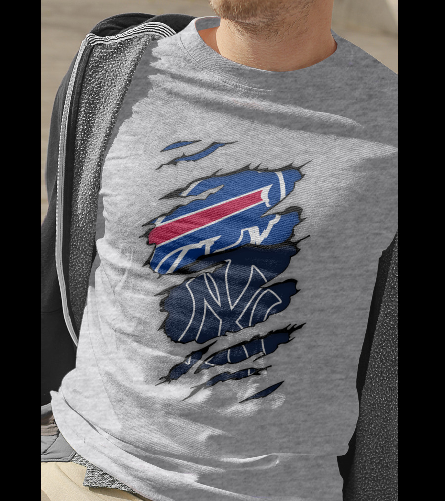 New York Yankees Buffalo Bills Torn Logo Mashup T-Shirt