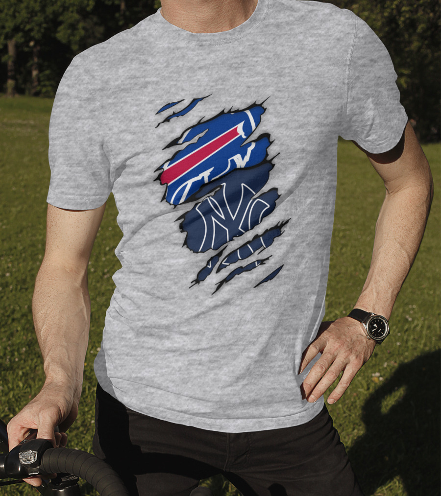 New York Yankees Buffalo Bills Torn Logo Mashup T-Shirt