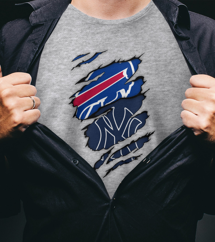 New York Yankees Buffalo Bills Torn Logo Mashup T-Shirt