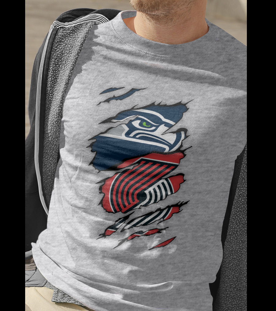 Portland Trail Blazers Seattle Seahawks Ripped Logo Fusion T-Shirt