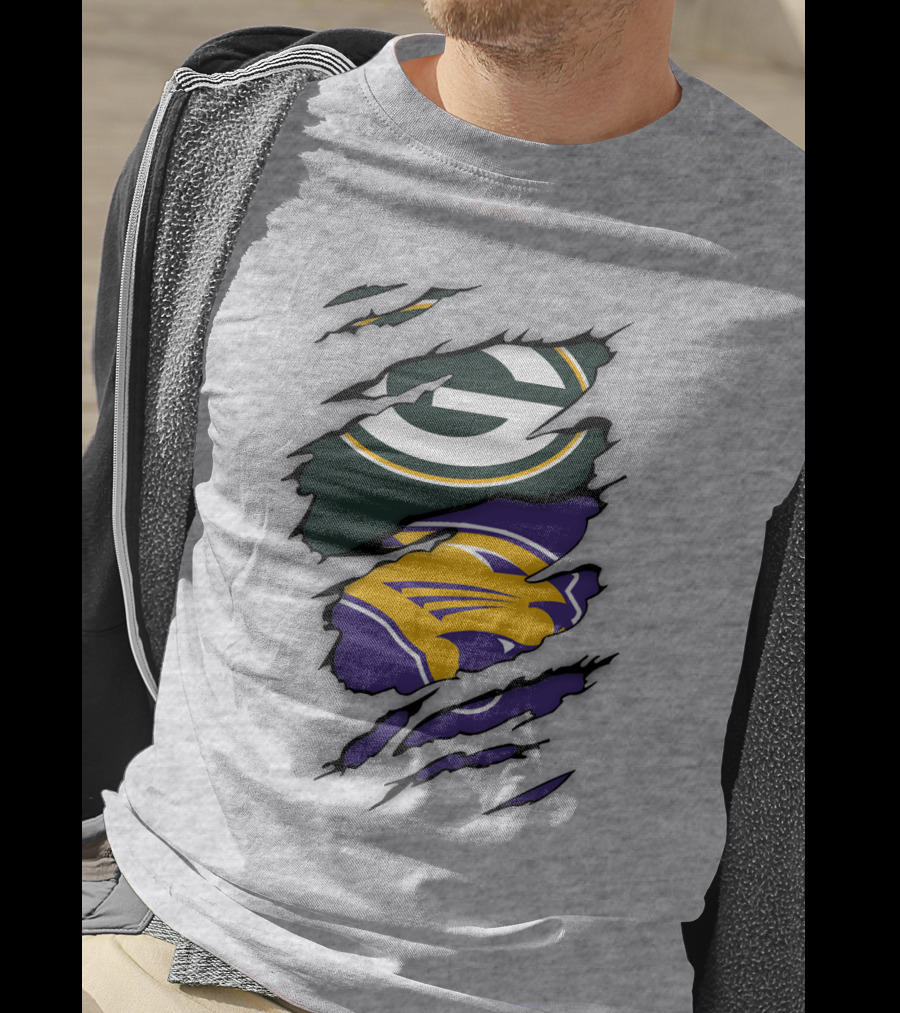 Green Bay Packers And Northern Iowa Panthers Logo Fusion T-Shirt