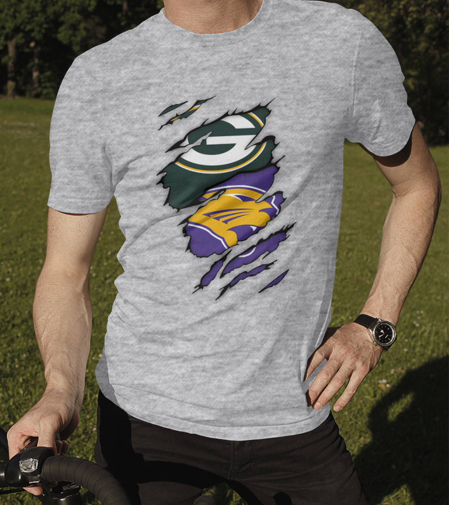 Green Bay Packers And Northern Iowa Panthers Logo Fusion T-Shirt