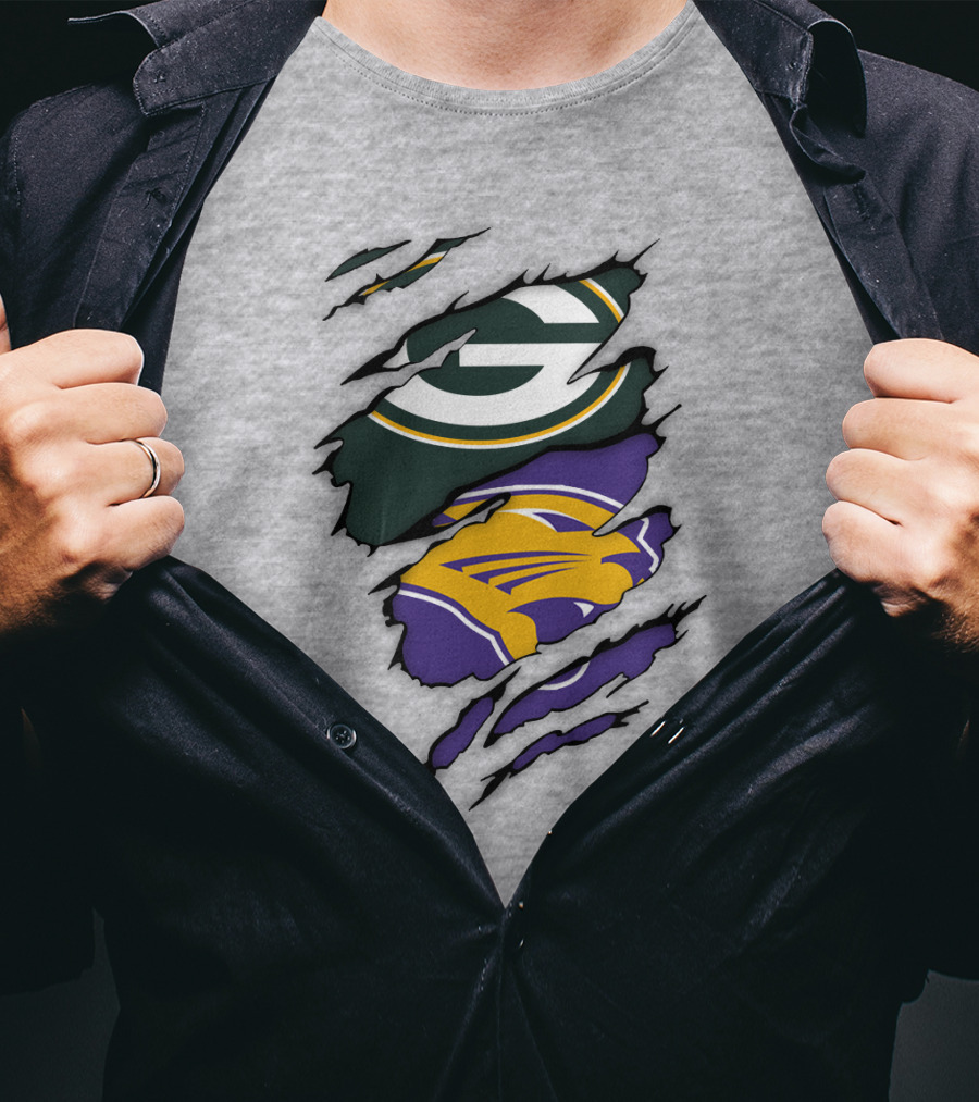 Green Bay Packers And Northern Iowa Panthers Logo Fusion T-Shirt