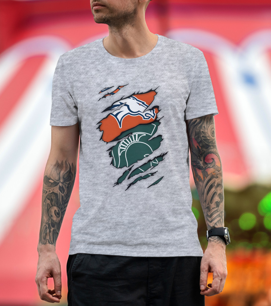 Denver Broncos Michigan State Spartan Helmet T-Shirt