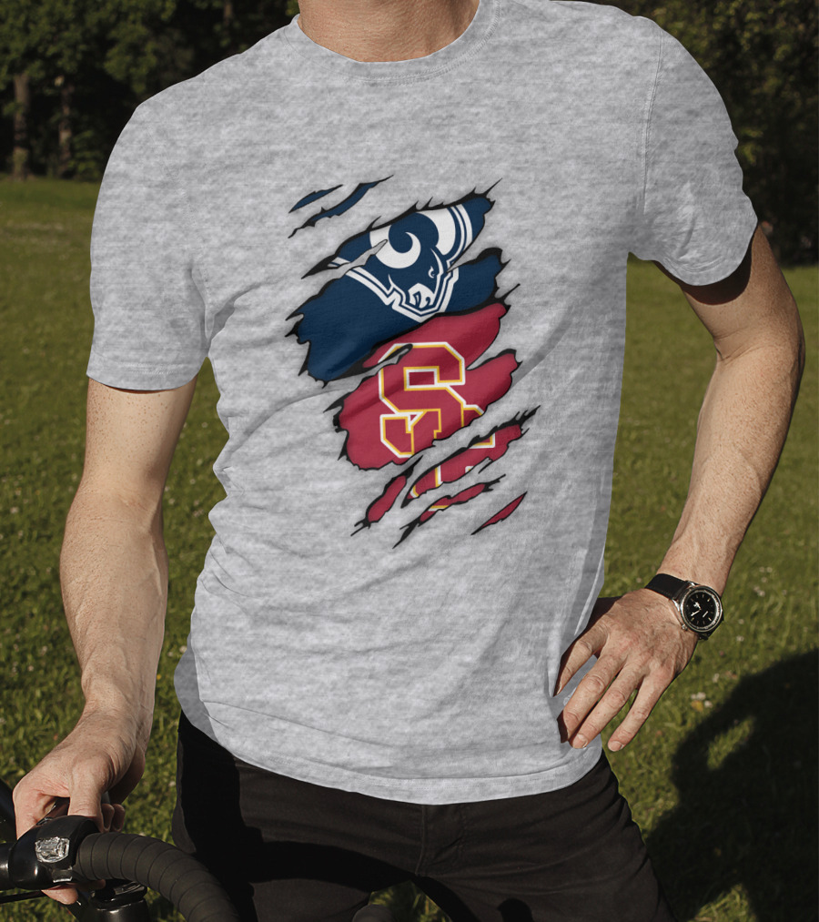 Los Angeles Rams Usc Trojans Logo Fusion T-Shirt