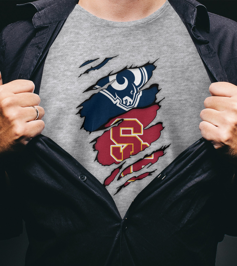 Los Angeles Rams Usc Trojans Logo Fusion T-Shirt
