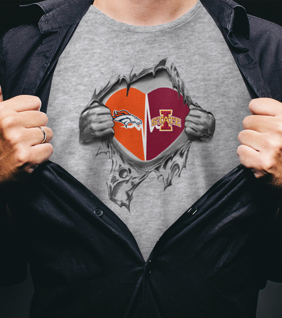 Iowa State Cyclones Denver Broncos Heart Torn Restoration T-Shirt