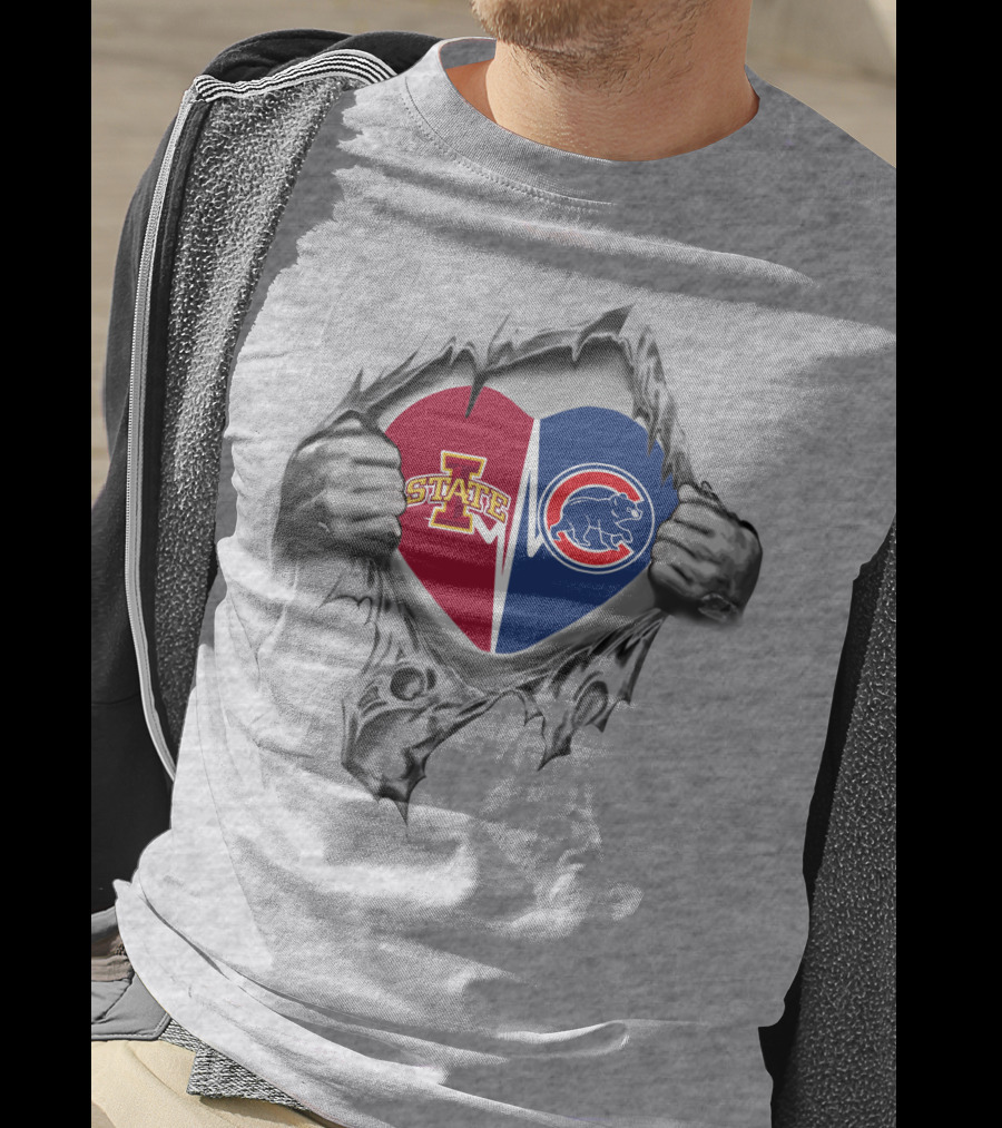 Iowa State Cyclones And Chicago Cubs Heart Emblem T-Shirt