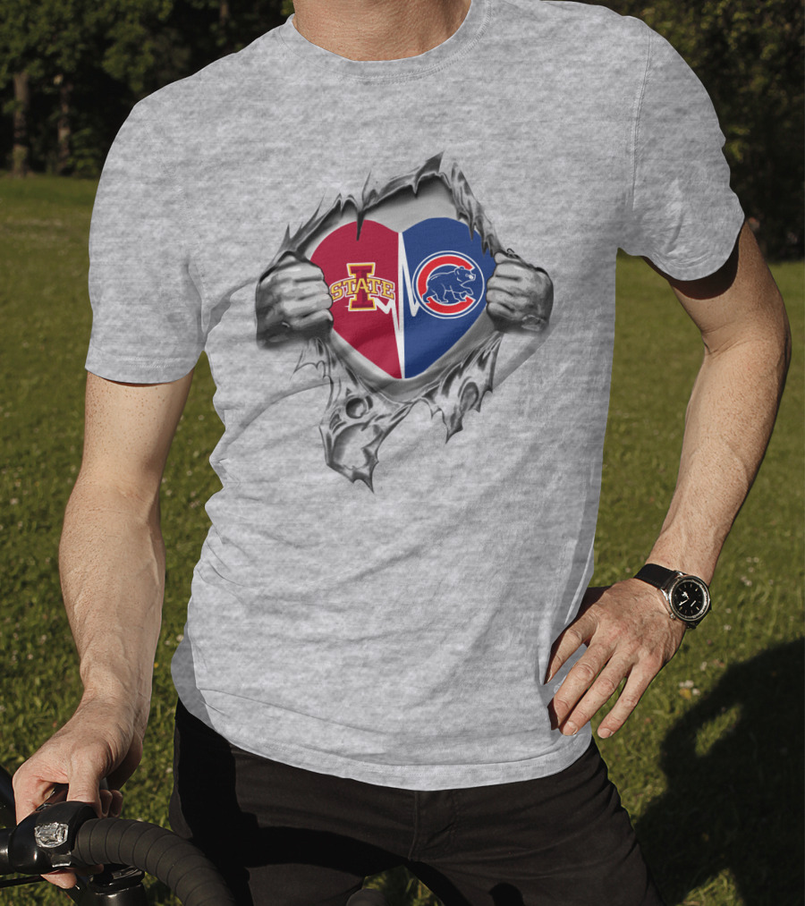 Iowa State Cyclones And Chicago Cubs Heart Emblem T-Shirt