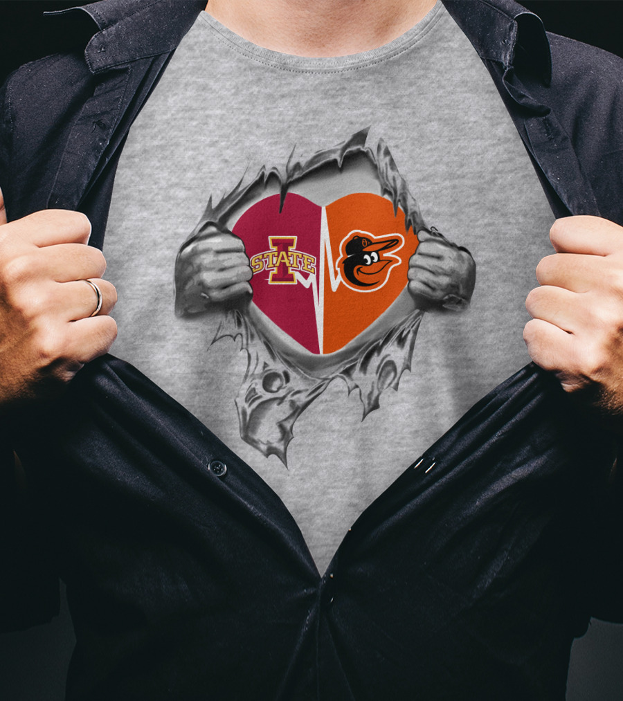 Iowa State Cyclones Baltimore Orioles Heart Emblem T-Shirt