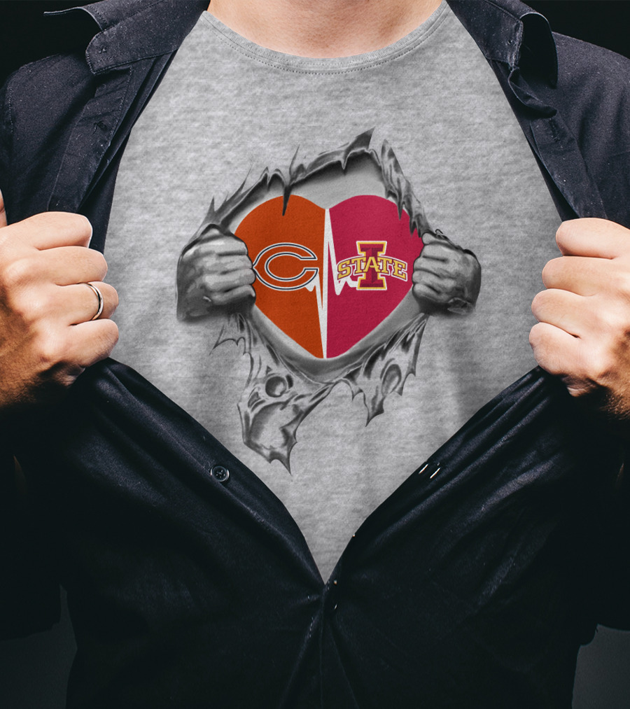 Iowa State Chicago Bears Logo Heart Ripped T-Shirt